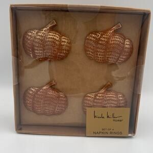 Nicole Miller Home Set 4 Pumpkin Napkin Rings New Copper Orange Autumn Fall